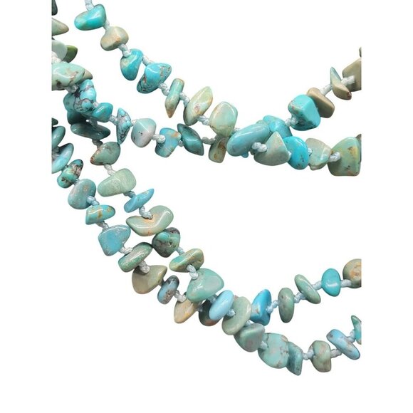 SK925 Turquoise Chip Necklace 80" Flapper Style Chunks Hand Knotted Thailand - Picture 9 of 15